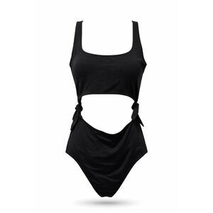 Aerie Black Cutout One Piece Cheeky Swimsuit L Long Textured Side Tie 2022